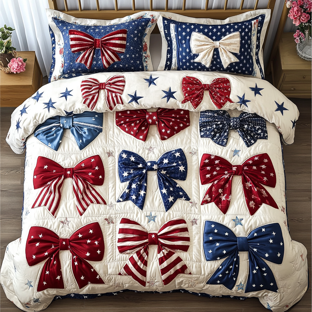 Liberty Bow 3-Piece Quilted Bedding Set NCU0VH5945 – Vantique