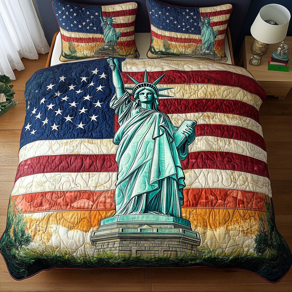 Liberty Flag 3-Piece Quilted Bedding Set NCU0NT6311 – Vantique