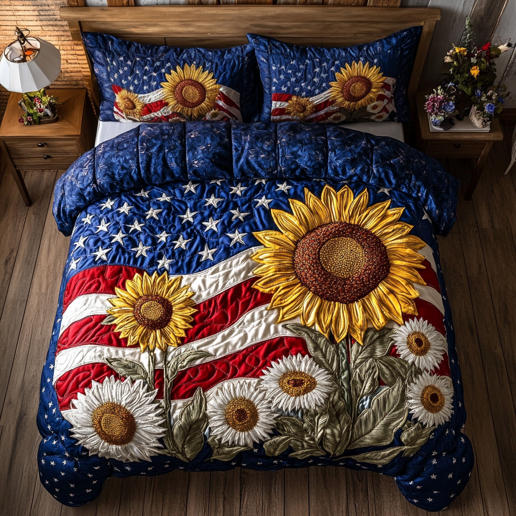 Liberty Sunflower 3-Piece Quilted Bedding Set NCU0VH5700 – Vantique
