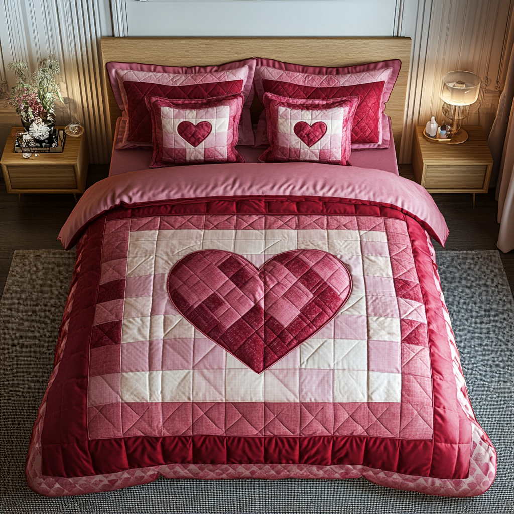 Heartful Sausage 3-Piece Quilted Bedding Set NCU0NNT788
