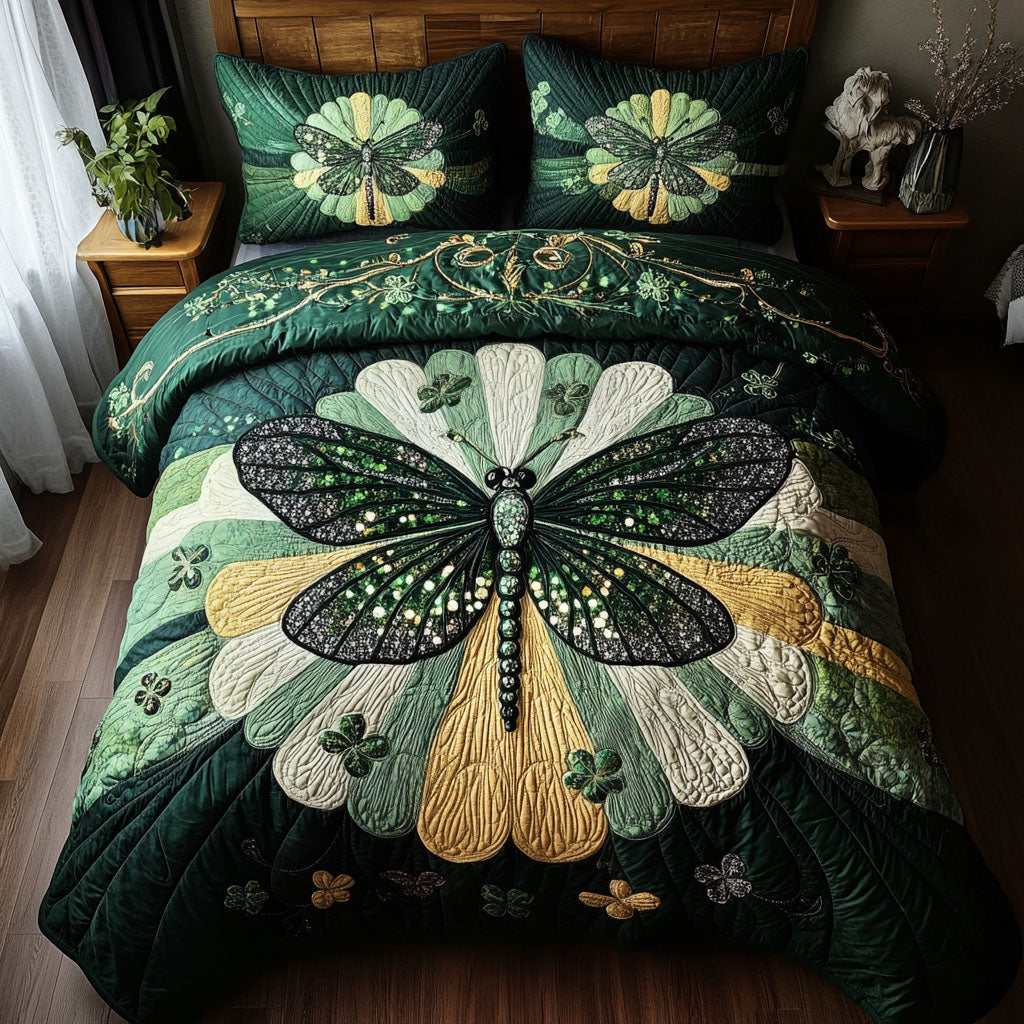 Dragonfly Blooming Garden 3-Piece Quilted Bedding Set GFTOHD6650