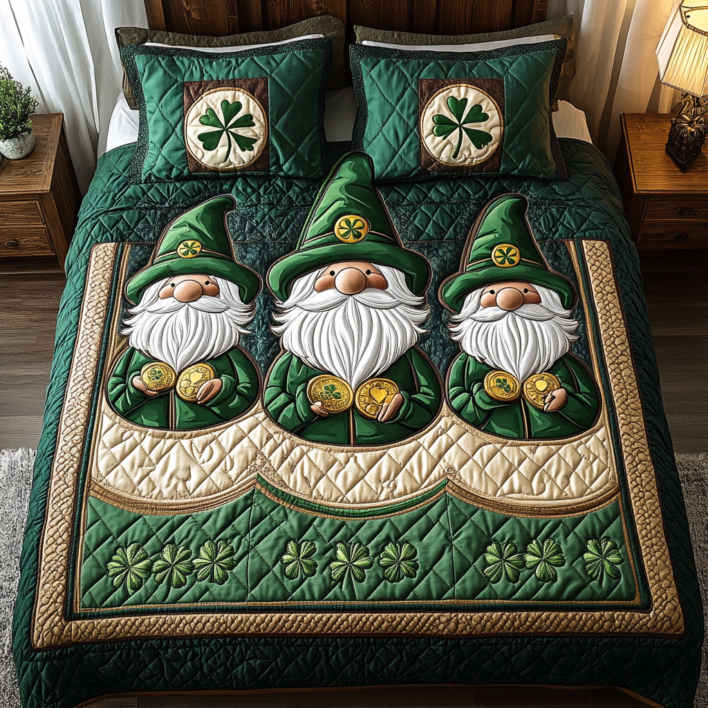 Lucky Gnome 3-Piece Quilted Bedding Set NCU0TL2231
