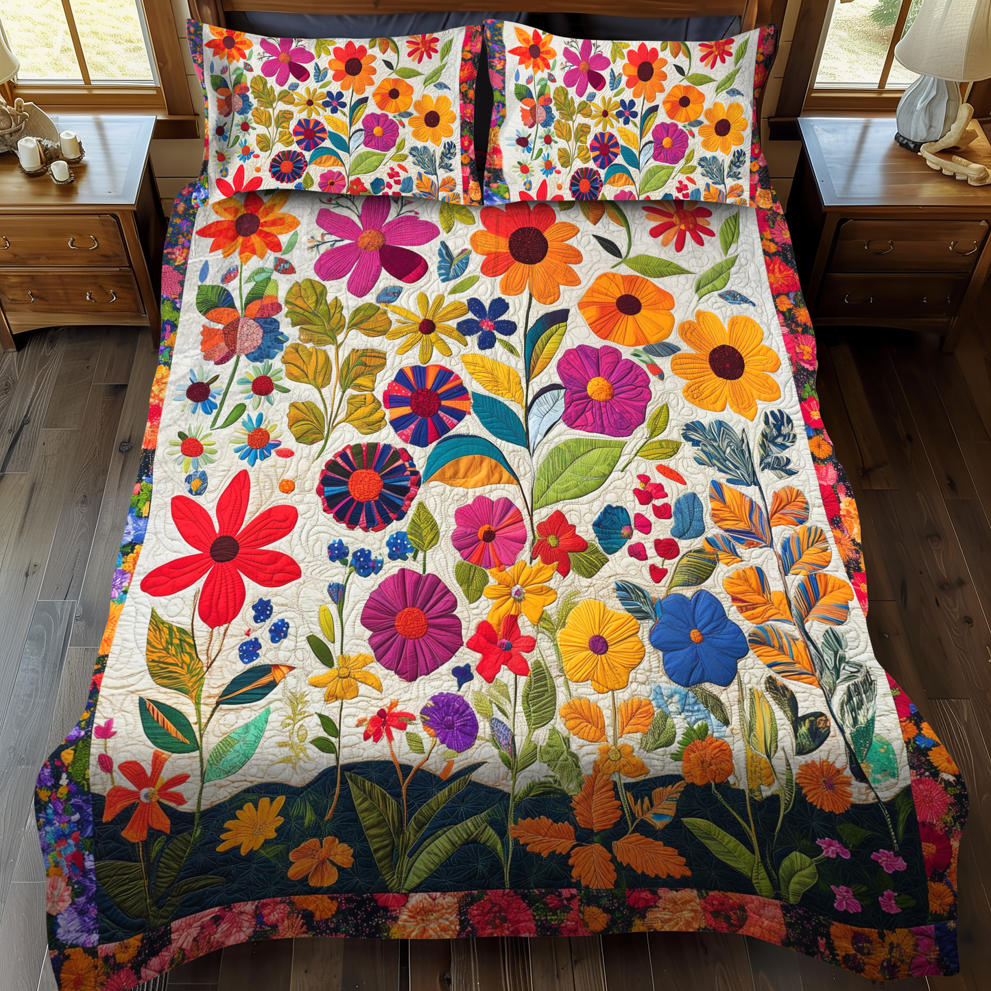 Lush Flowers 3-Piece Quilted Bedding Set NCU0VL385