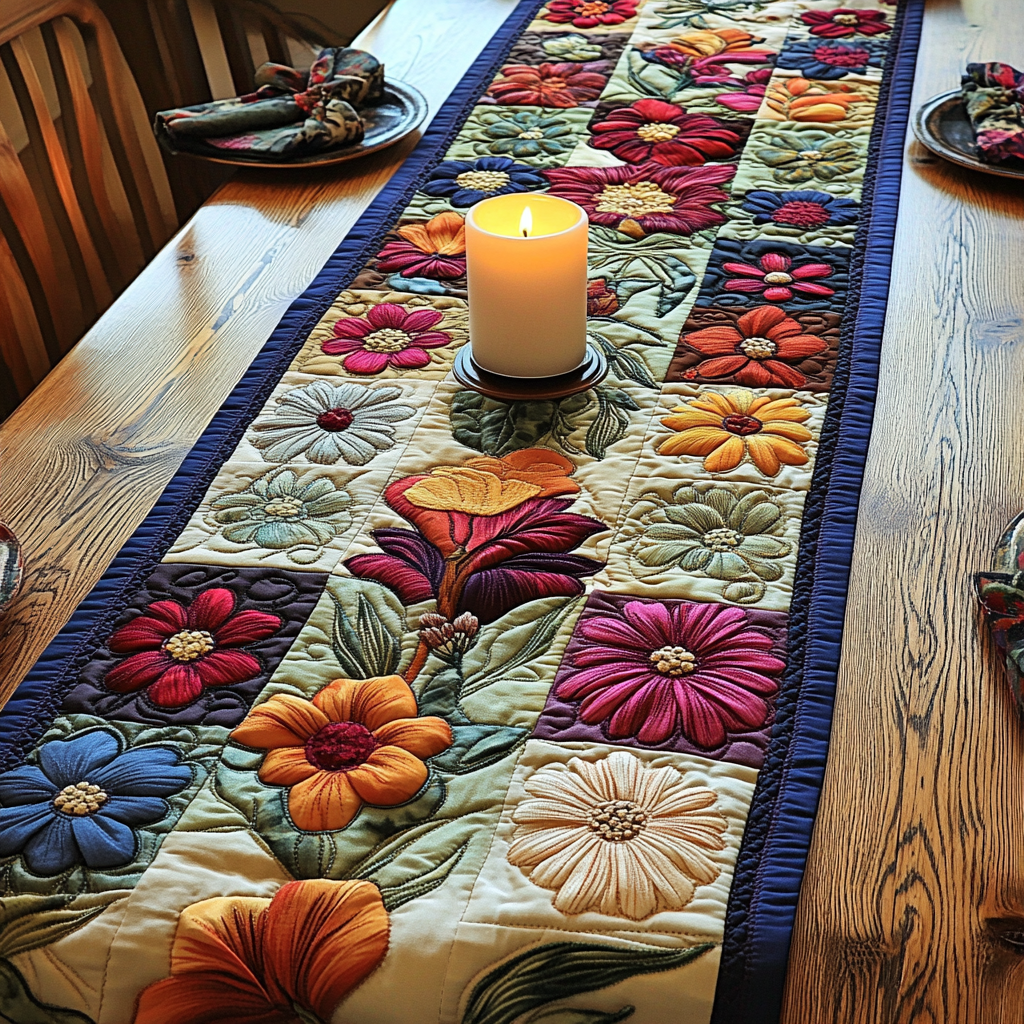 Lush Flowers Quilted Table Runner NCU0VH3970 – Vantique