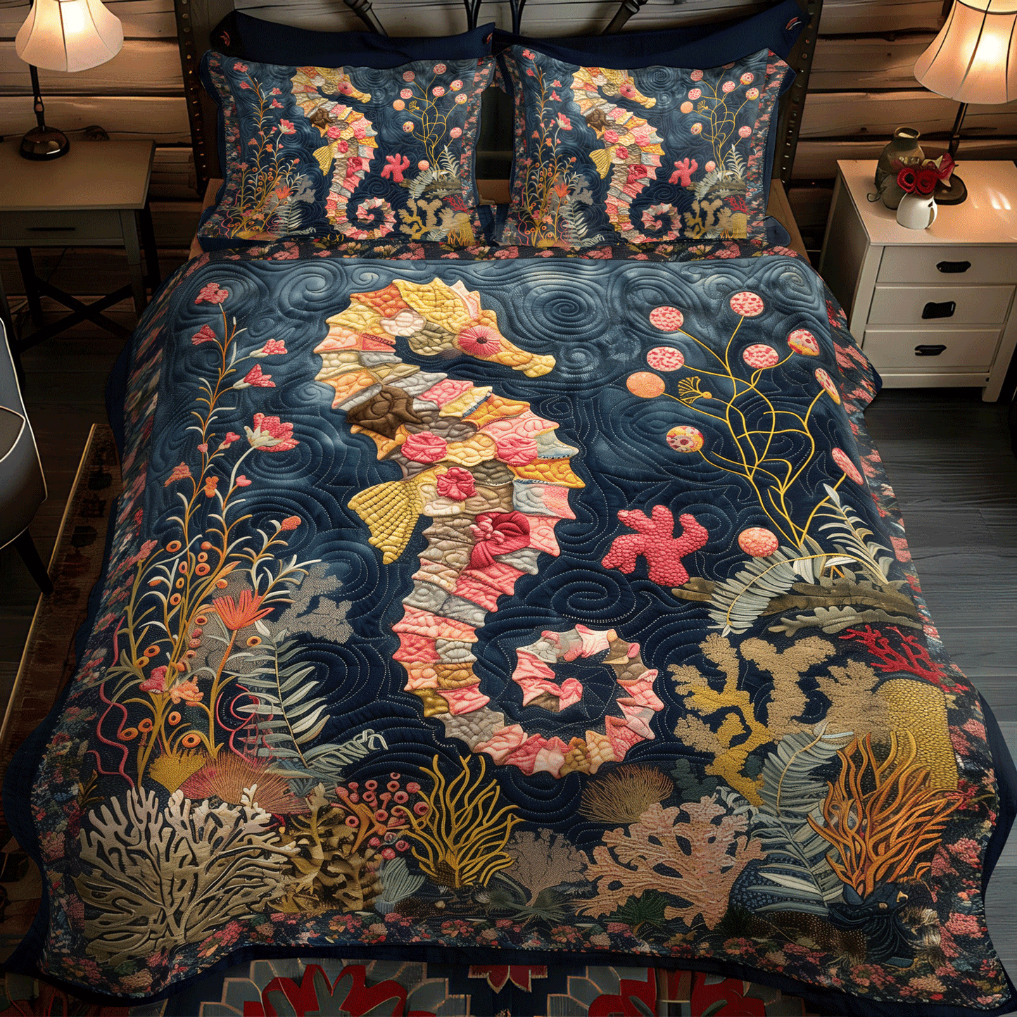 Marine Garden 3-Piece Quilted Bedding Set NCU0TH1268