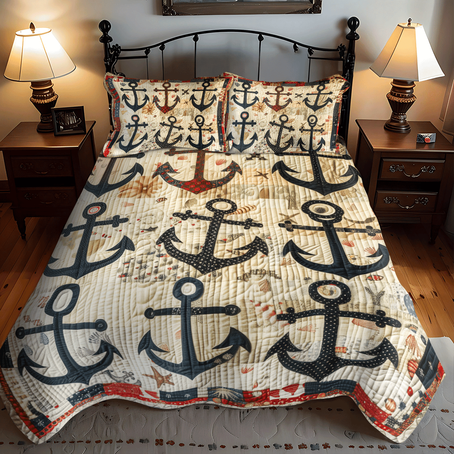 Maritime Anchors 3-Piece Quilted Bedding Set NCU0TH1214