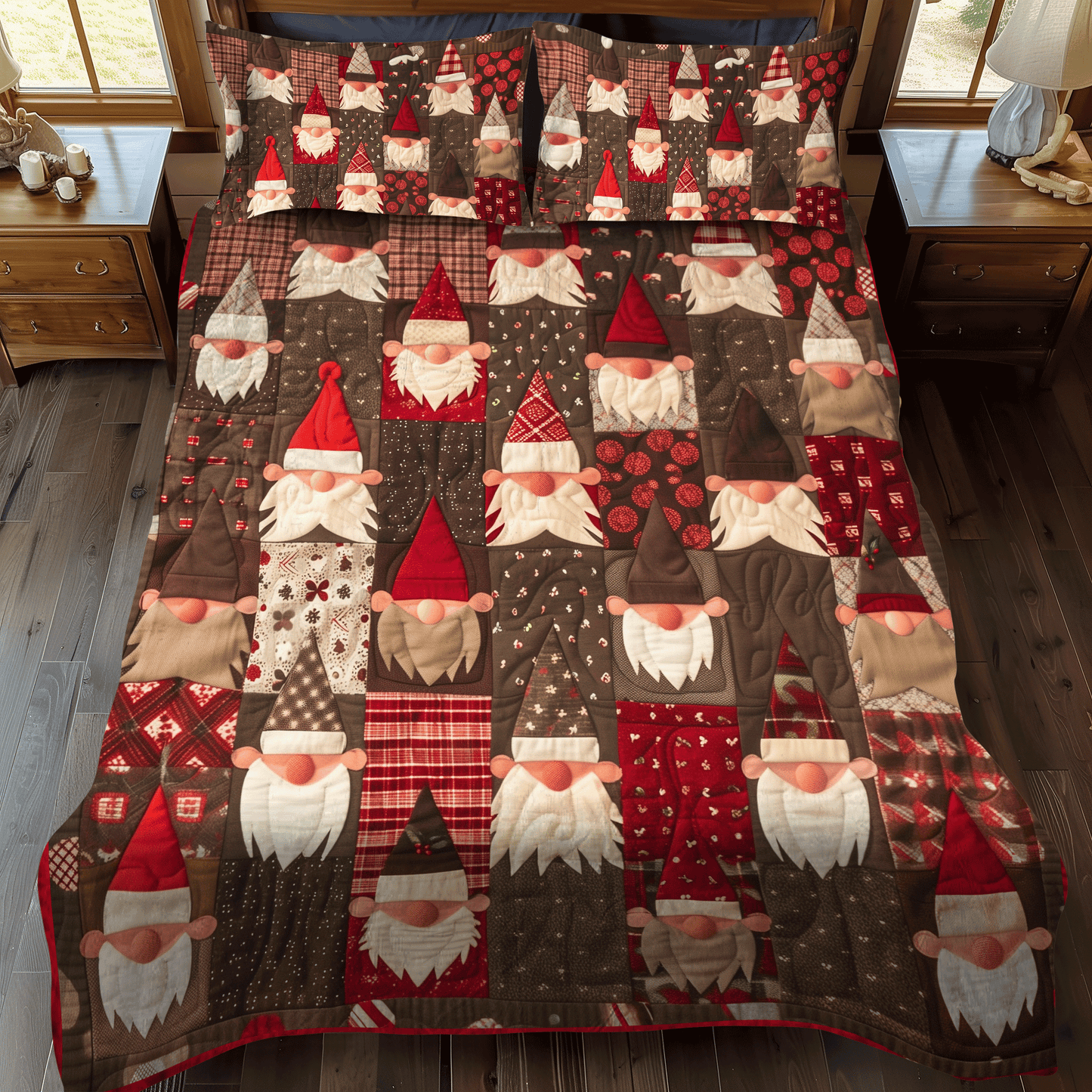 Merry Gnome Gatherings 3-Piece 3-Piece Quilted Bedding Set NCU0DV203