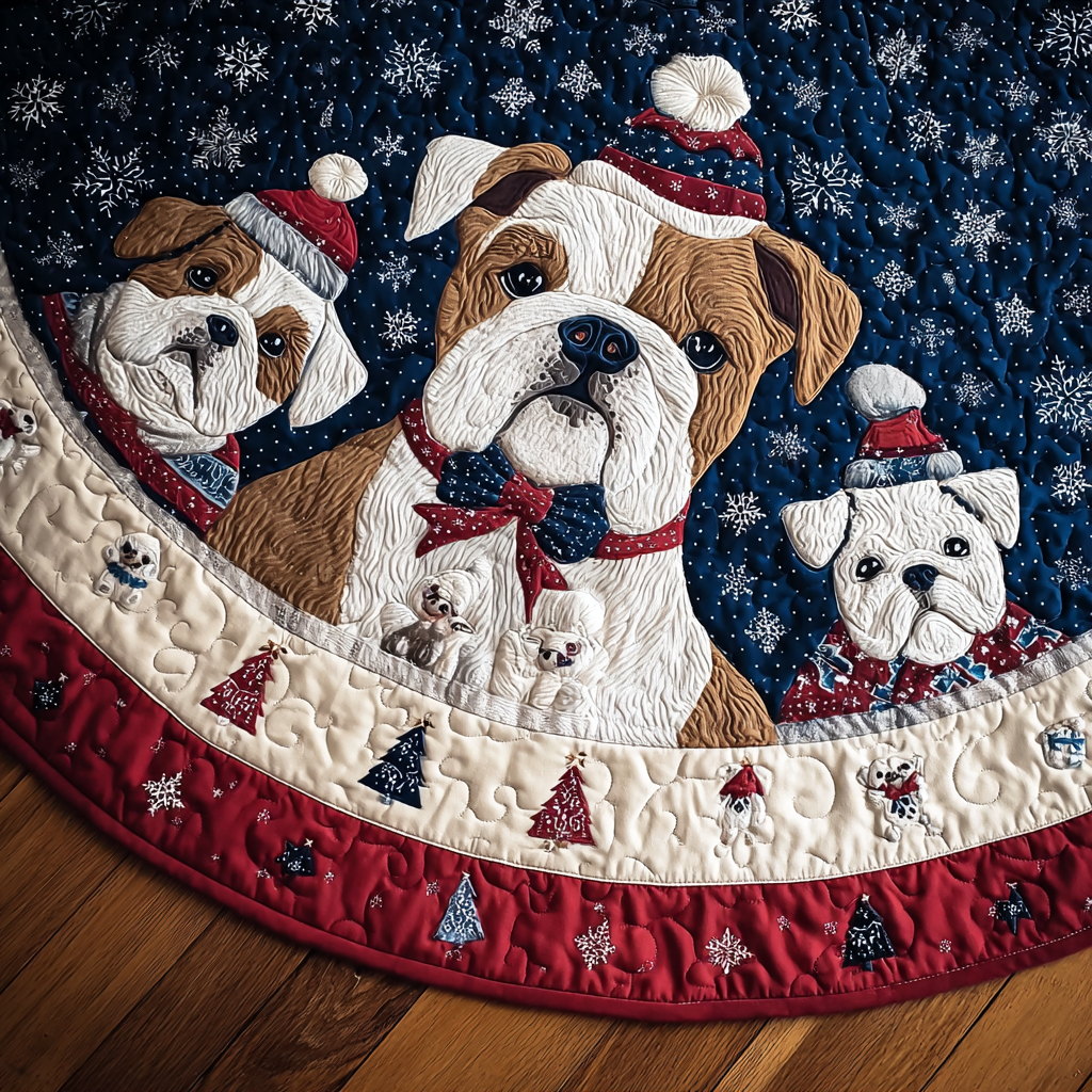 Merry Bulldog Christmas Quilted Tree Skirt NCU0DK10773