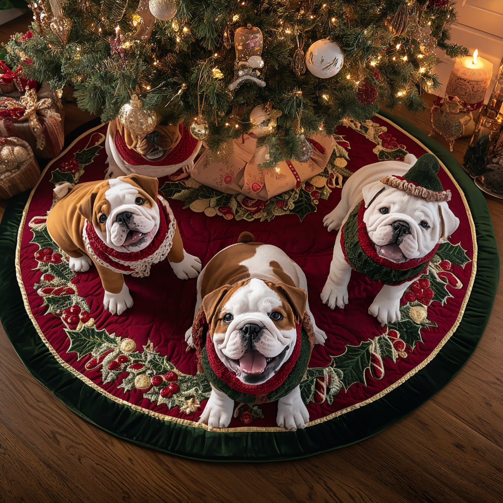 Merry Bulldog Night Quilted Christmas Tree Skirt NCU0DV8071
