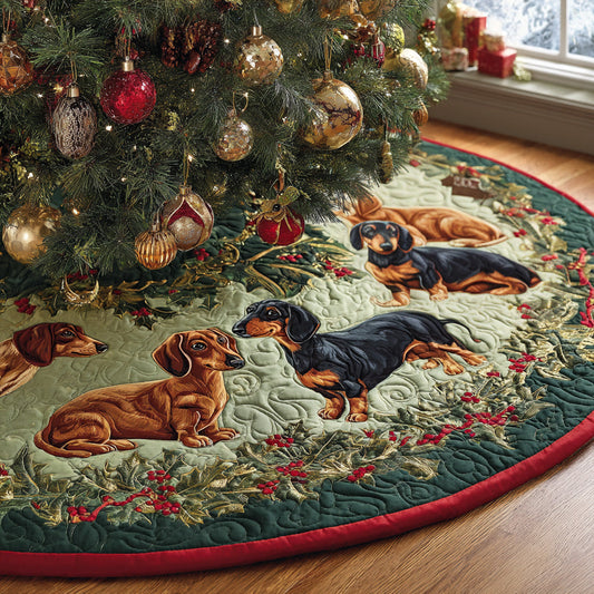 Merry Dachshund Nights Quilted Christmas Tree Skirt NCU0DV7948