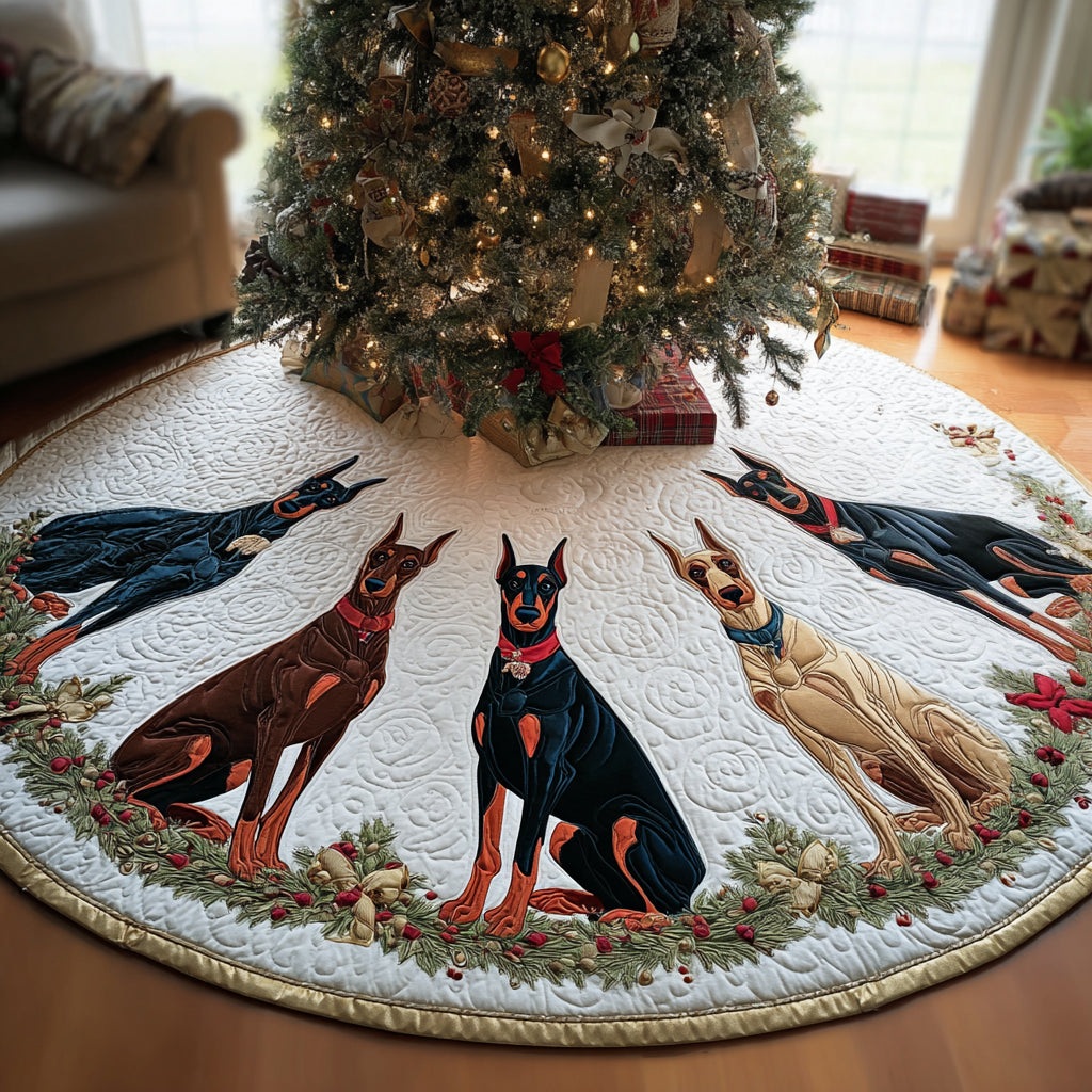Merry Doberman Eve Christmas Quilted Tree Skirt NCU0DV8288