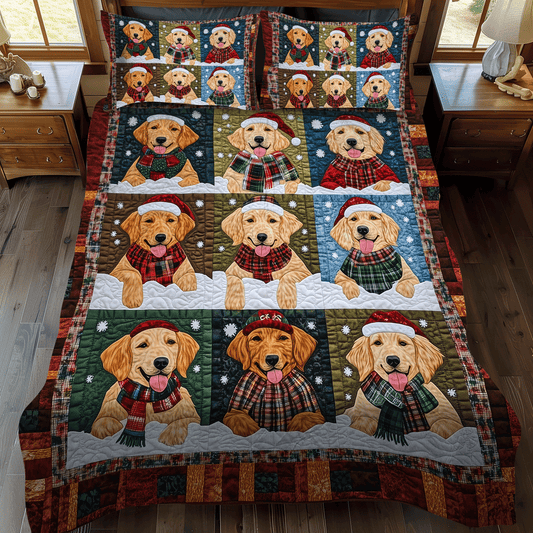 Merry Golden Paws 3-Piece Quilted Bedding Set NCU0TH1632