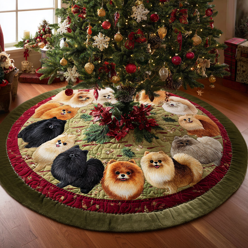 Merry Pom Circle Christmas Quilted Tree Skirt NCU0DV8179