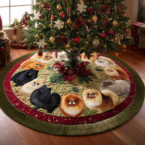 Merry Pom Circle Christmas Quilted Tree Skirt NCU0DV8179