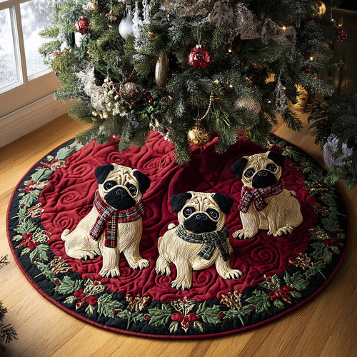 Merry Pugmas Quilted Christmas Tree Skirt NCU0DV8048