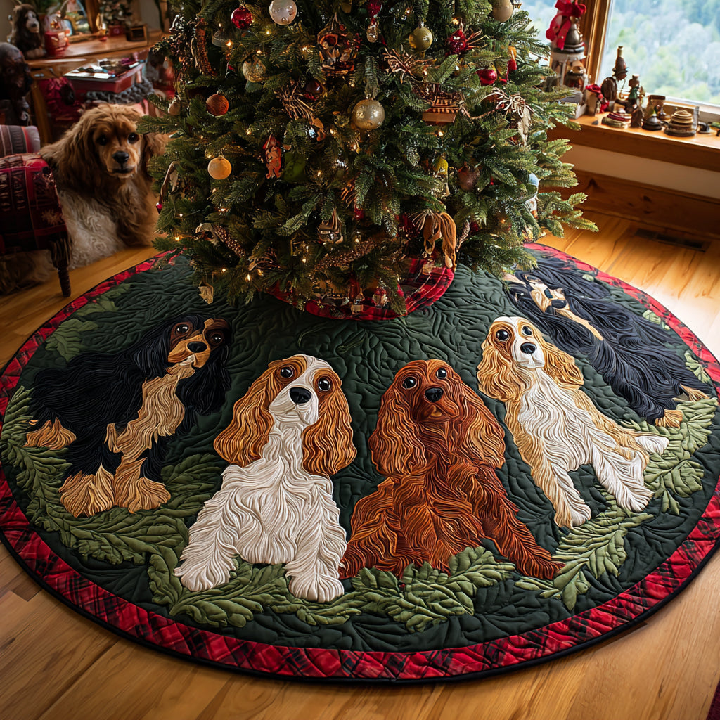 Merry Spaniel Night Christmas Quilted Tree Skirt NCU0DV8196