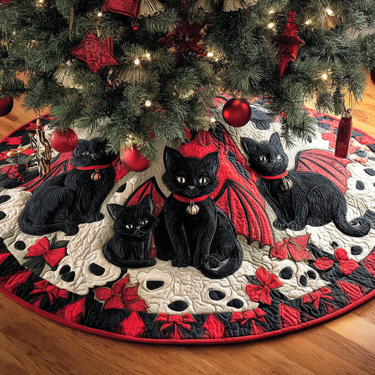 Midnight Noel Cat Christmas Quilted Tree Skirt NCU0TD1367