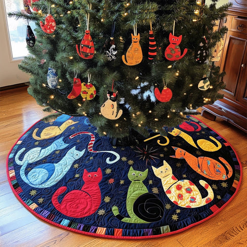 Moonlit Cats Quilted Christmas Tree Skirt NCU0PT1289