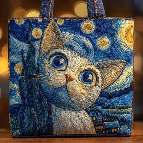 Moonlit Curiosity Cat Quilted Tote Bag NCU0XD1207