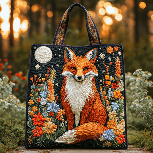 Moonlit Fox Quilted Tote Bag NCU0TD629