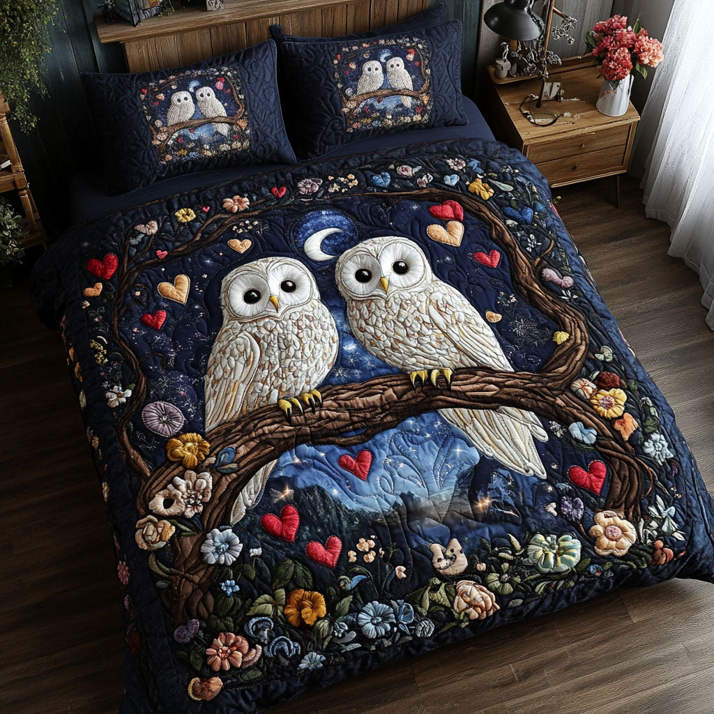 Vintage Owl Patchwork 3-Piece Quilted Bedding Set NCU0HY008 main image 1