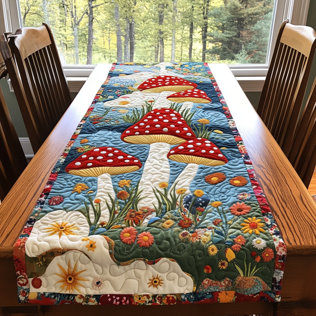 Forest Mushrooms Quilted Table Runner NCU0DV1512