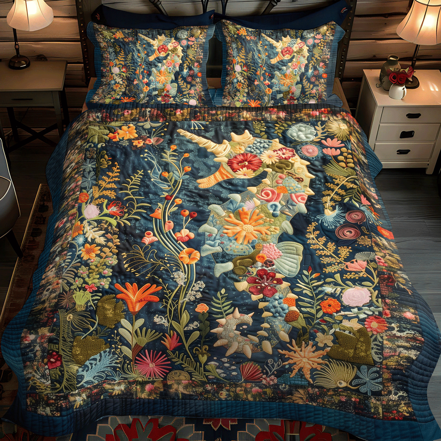 Mystical Seahorse 3-Piece Quilted Bedding Set NCU0TH1264