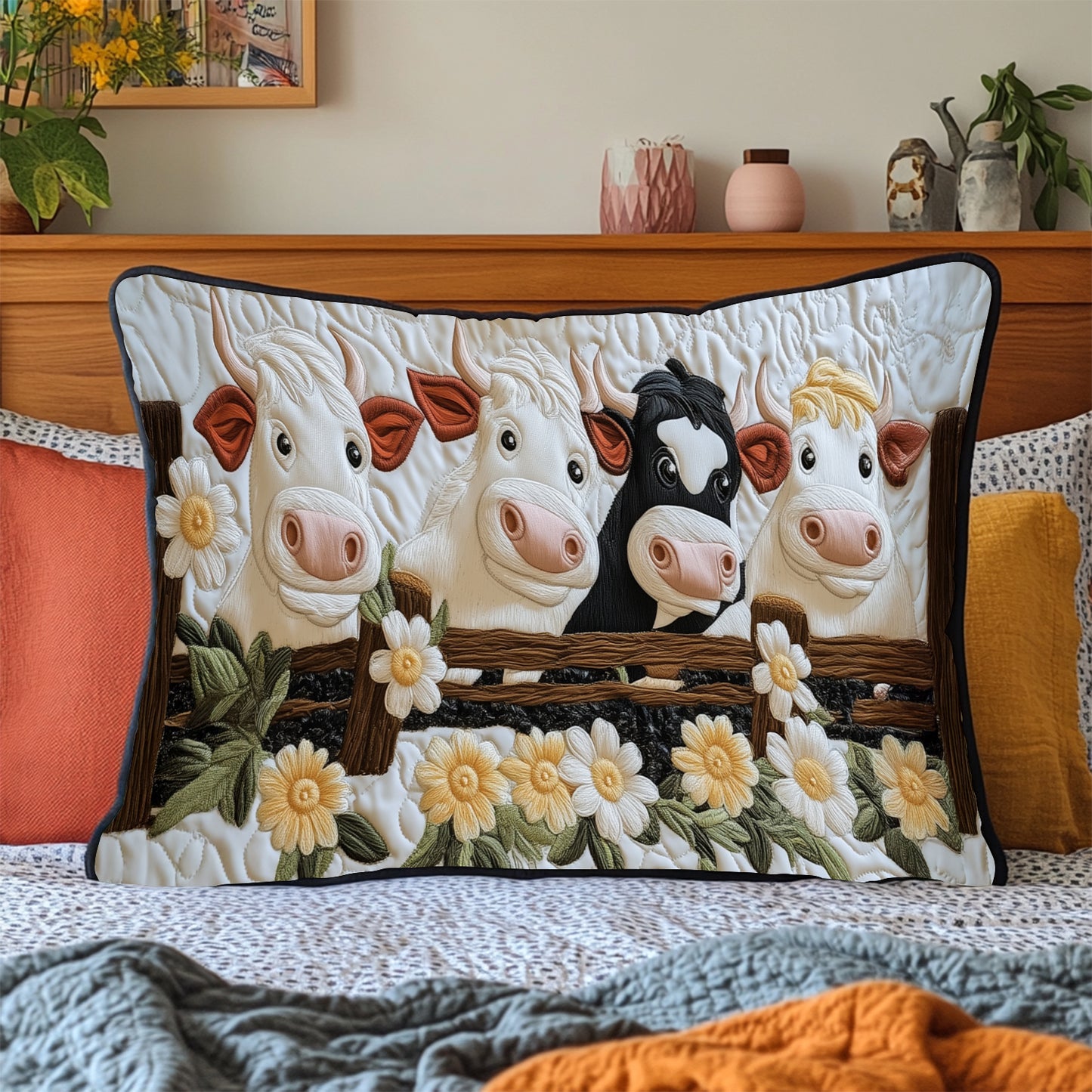 Meadow Moo Quilted Bedding Pillow Case NCU0VH4594