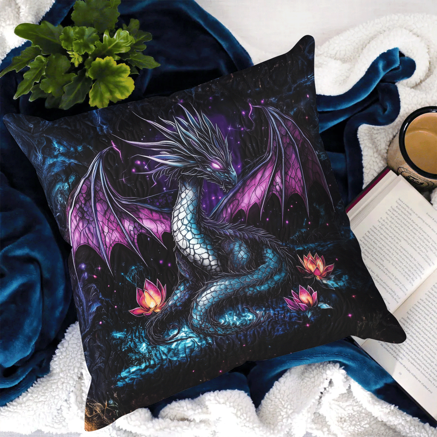 Midnight Dragon Realm Quilted Pillow Case NCU0VL1171