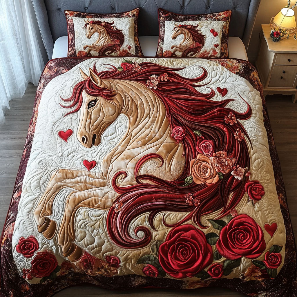 Majestic White Horse 3-Piece Quilted Bedding Set NCU0PD163 main image 1