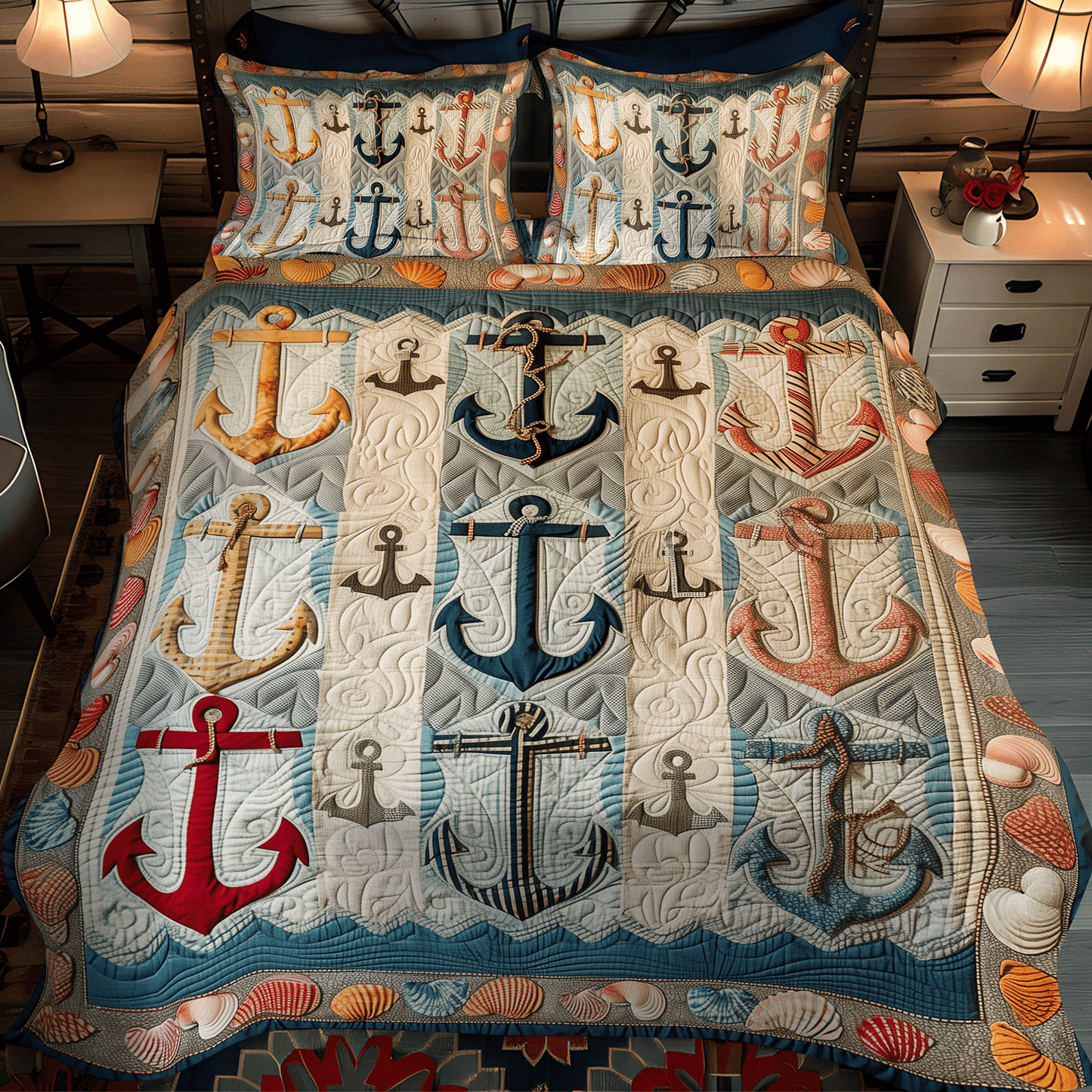 Nautical Anchors 3-Piece Quilted Bedding Set NCU0TH1213