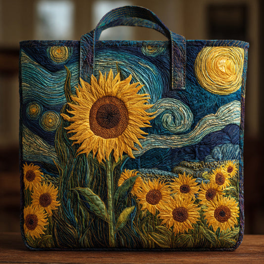 Night Sunflower Quilted Tote Bag NCU0HH696