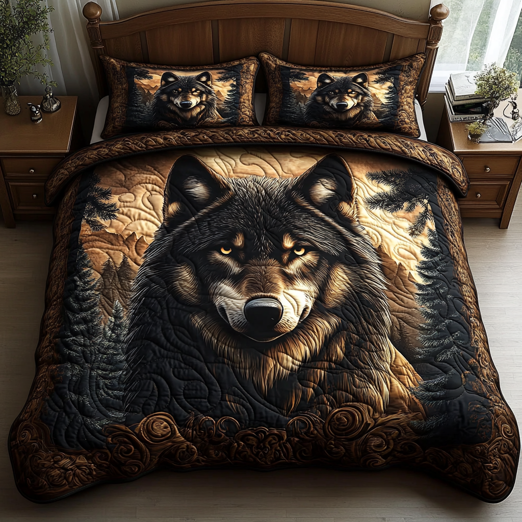Celtic Moon Wolf 3-Piece Quilted Bedding Set NCU0NTD632