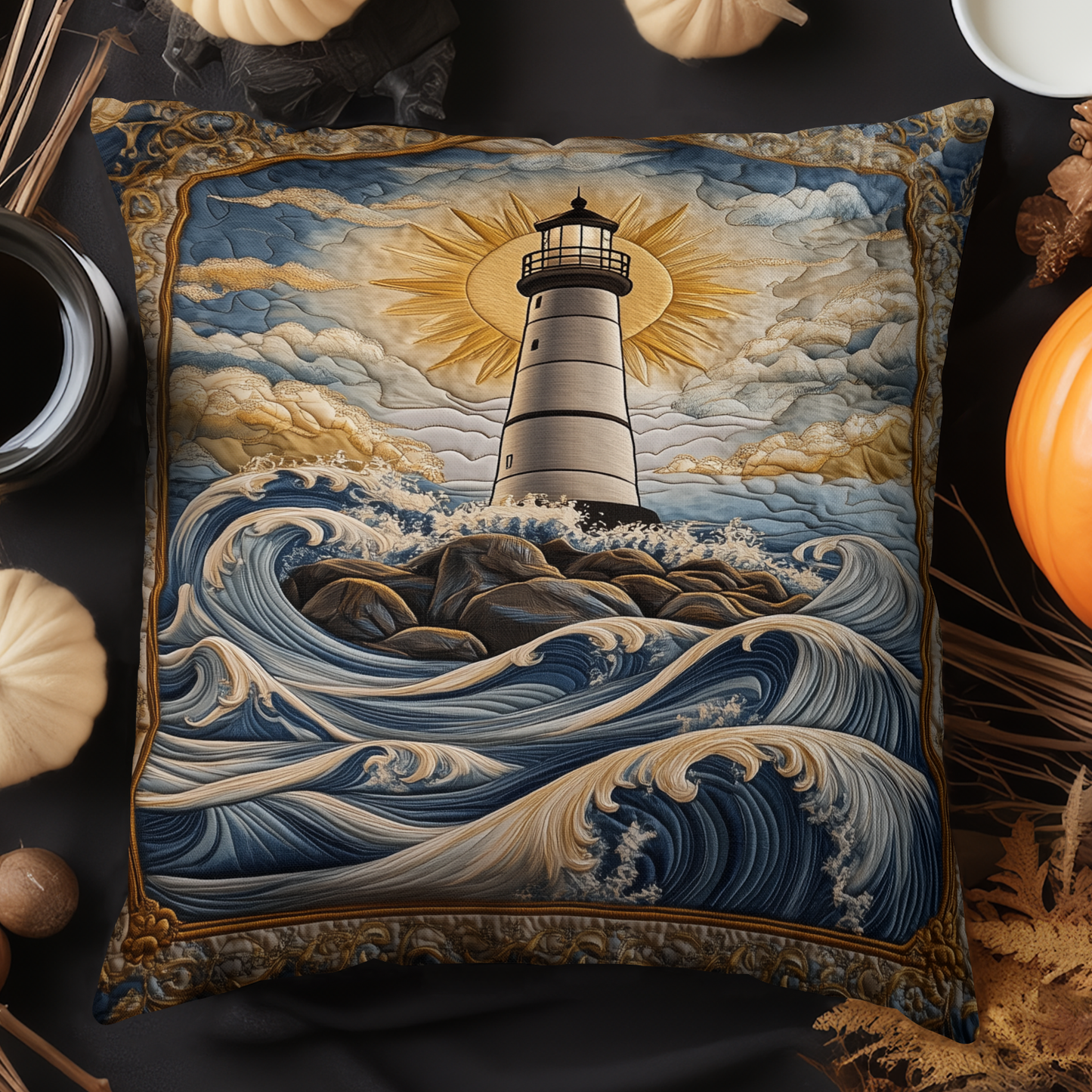 Ocean Breeze Lighthouse Quilted Pillow Case NCU0NT3489