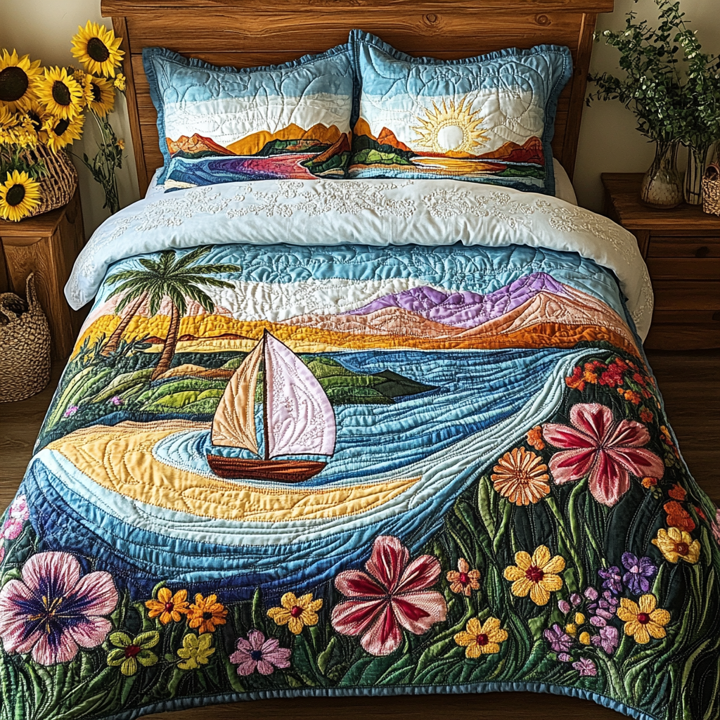 Meadow Breeze 3-Piece Quilted Bedding Set NCU0PTT397