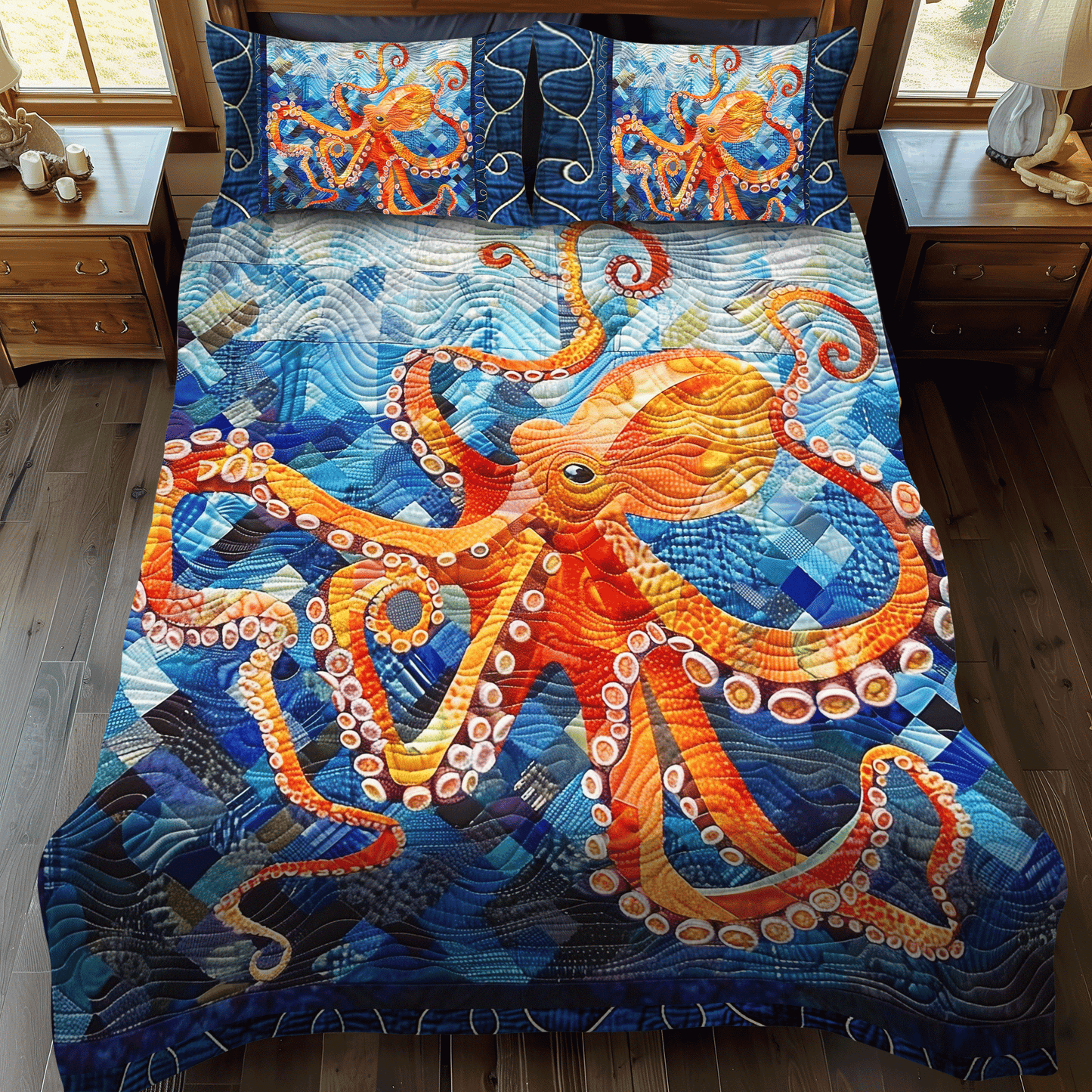 Octopus Oasis 3-Piece 3-Piece Quilted Bedding Set NCU0DV221