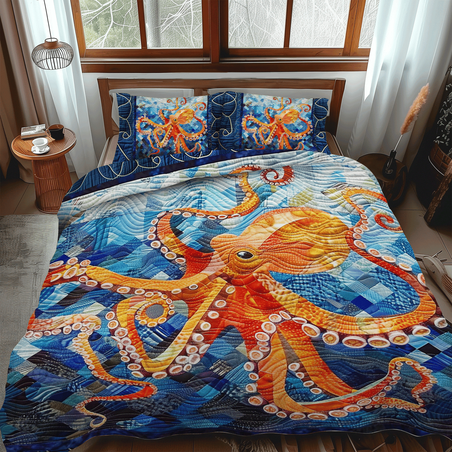 Octopus Oasis 3-Piece 3-Piece Quilted Bedding Set NCU0DV221