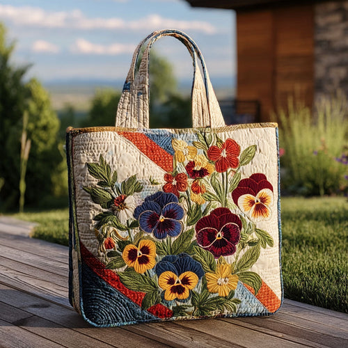 Pastel Pansy Patch Quilted Tote Bag NCU0PT8304