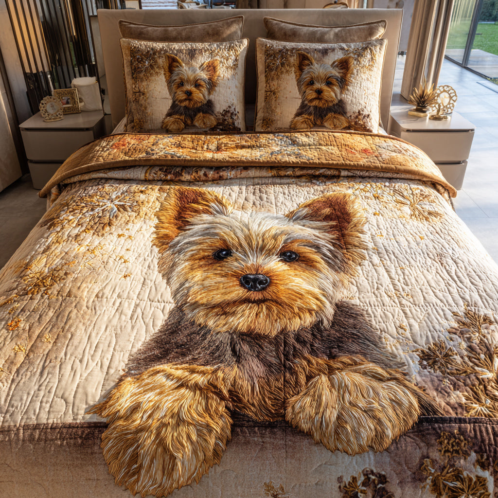 Pastel Yorkshire Terrier 3-Piece Quilted Bedding Set NCU0HH611