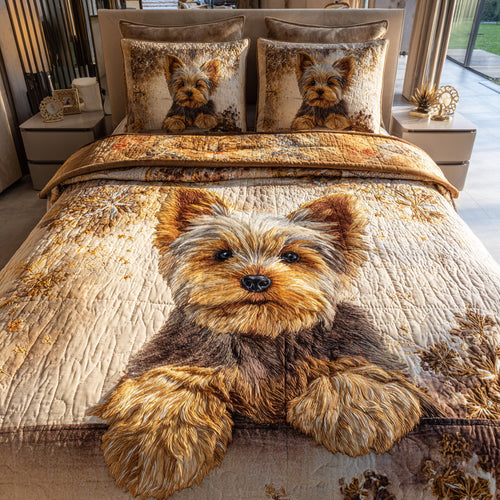 Pastel Yorkshire Terrier 3-Piece Quilted Bedding Set NCU0HH611