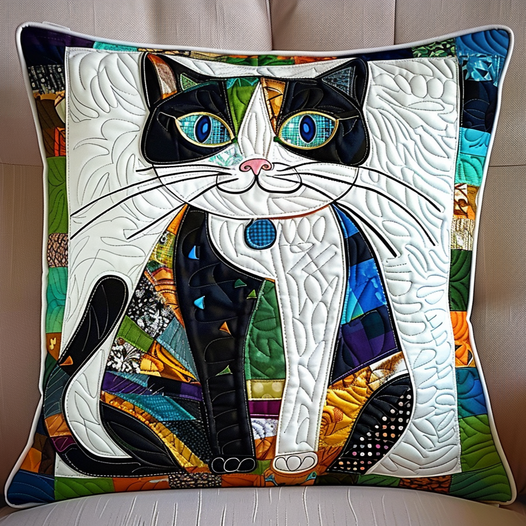 Patchwork Portrait Cat Quilted Pillow Case NCU0NT063