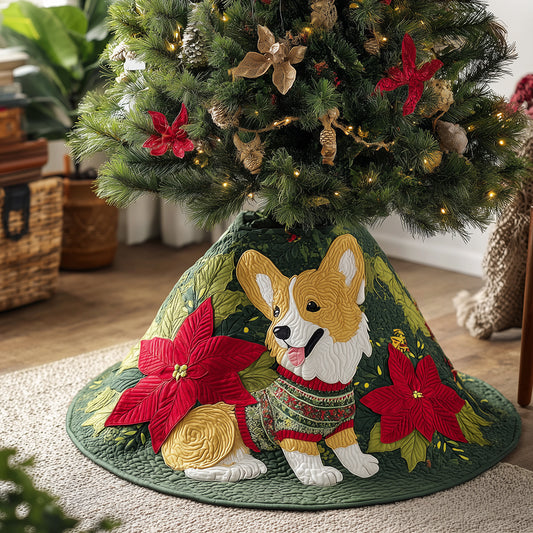 Paws & Poinsettias Christmas Quilted Tree Skirt NCU0TH3650