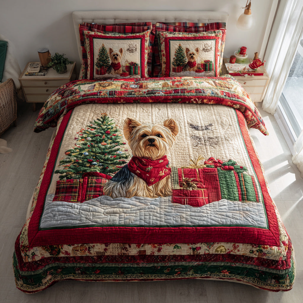 Plaid Yorkshire Terrier 3-Piece Quilted Bedding Set NCU0HH612