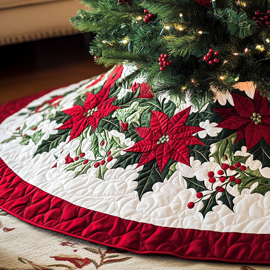Evening Cottage Christmas Quilted Tree Skirt NCU0PTT2238