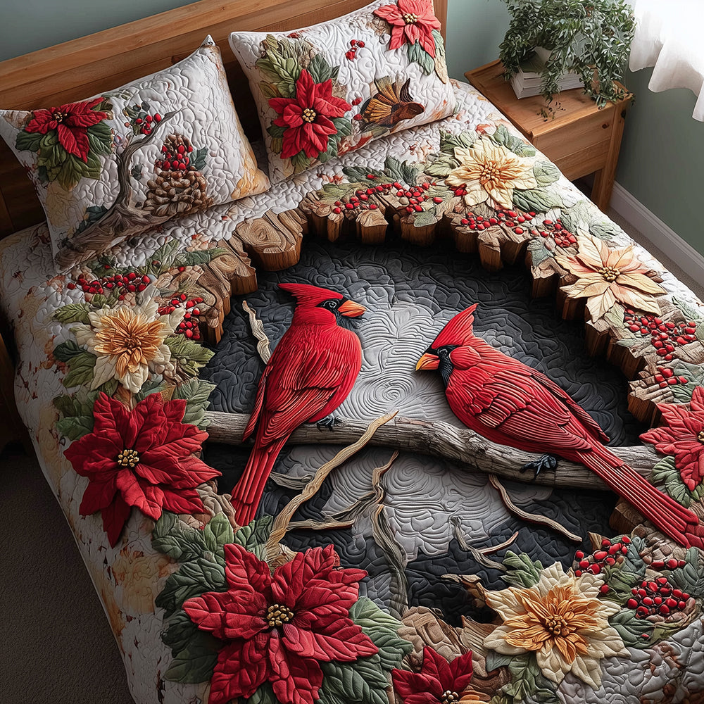Poinsettias 3-Piece Quilted Bedding Set GFTOAB1430 main image 1