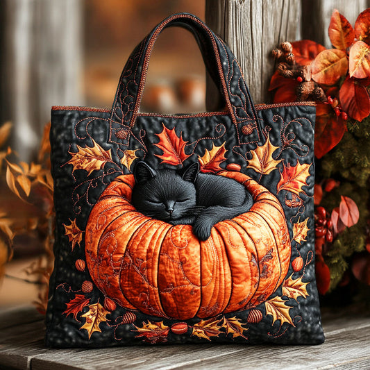 Pumpkin Cat Nap Quilted Tote Bag NCU0TD603