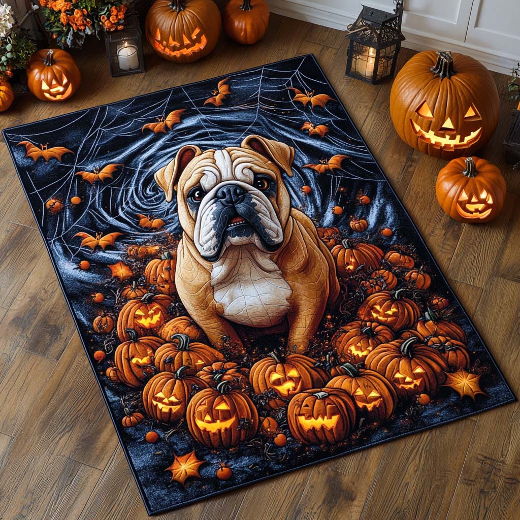 Pumpkin Patch Bulldog Area Rug NCU0XD747