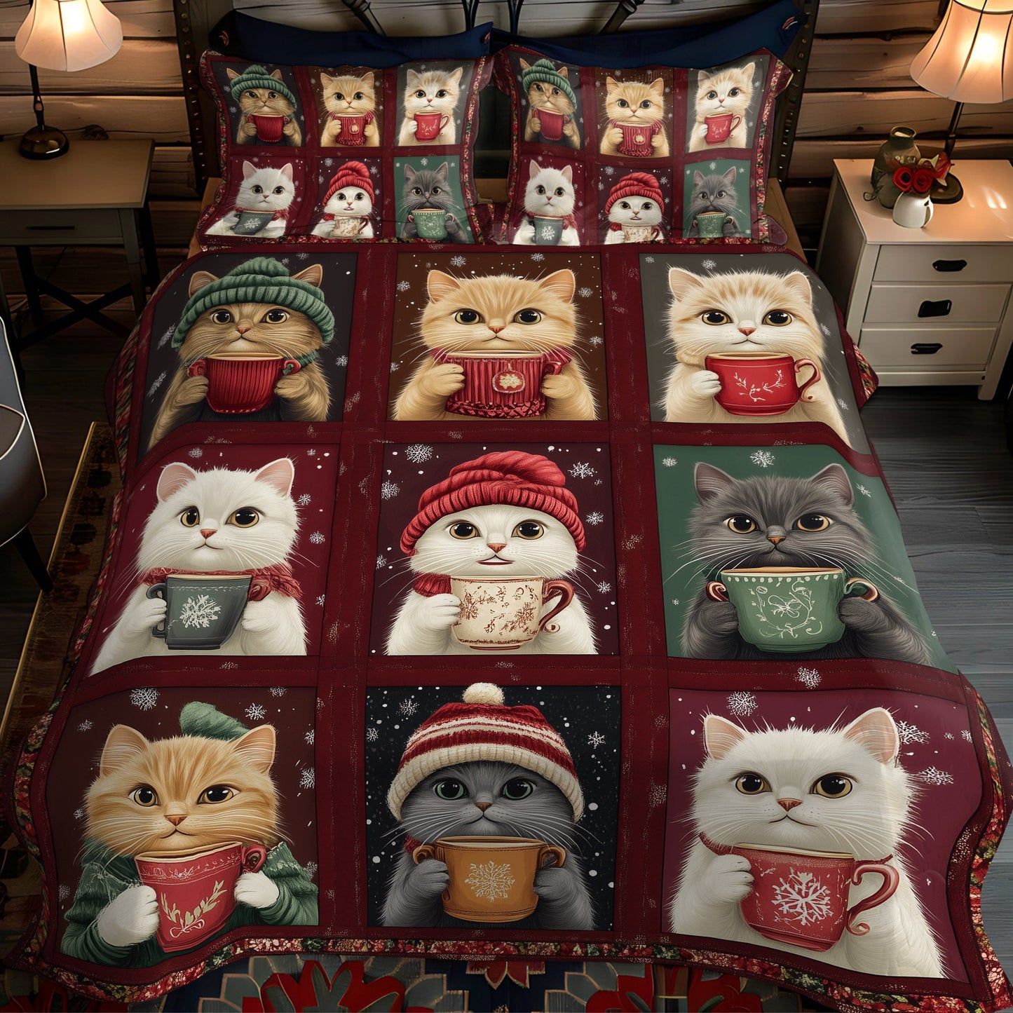Purrfect Christmas 3-Piece Quilted Bedding Set NCU0TL1187