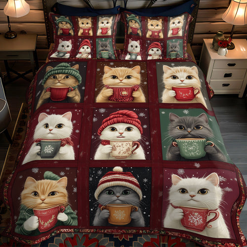 Purrfect Christmas 3-Piece Quilted Bedding Set NCU0TL1187