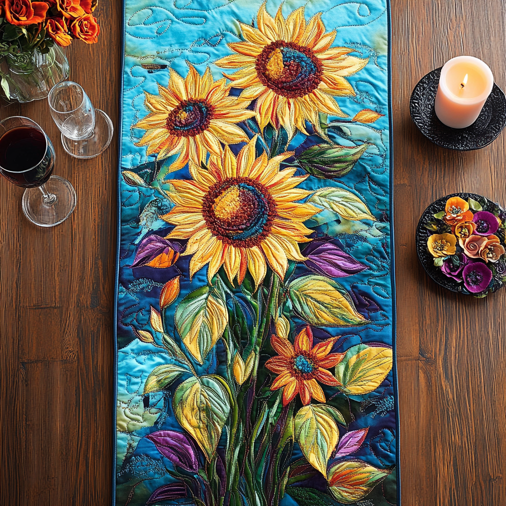 Radiant Flower Quilted Table Runner NCU0VH5574 – Vantique
